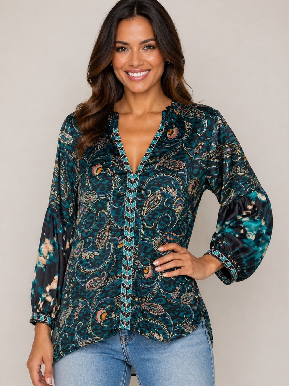 Johnny Was silk embroidered Twilight Shadow Ruffled Peasant Top NWT